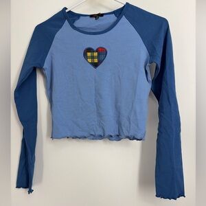 dELiA*s Plaid Heart Baby Tee/Crop Top Sz M